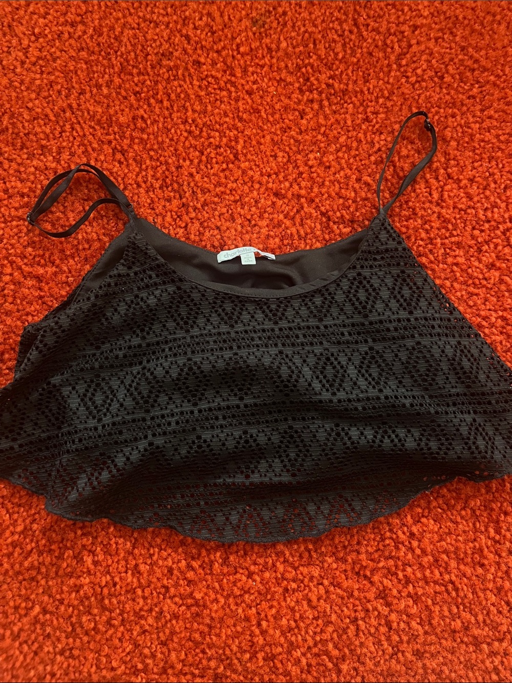 Charlotte Russe Black Lace Crochet Crop Tank